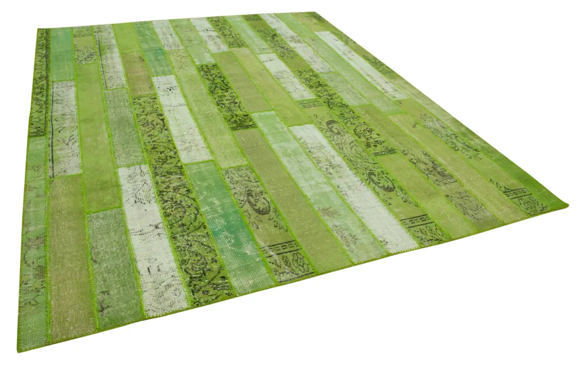 Patchwork Yeşil Pamuk Üzerine Yün El Dokuma Kilim-248x308 - Görsel 2