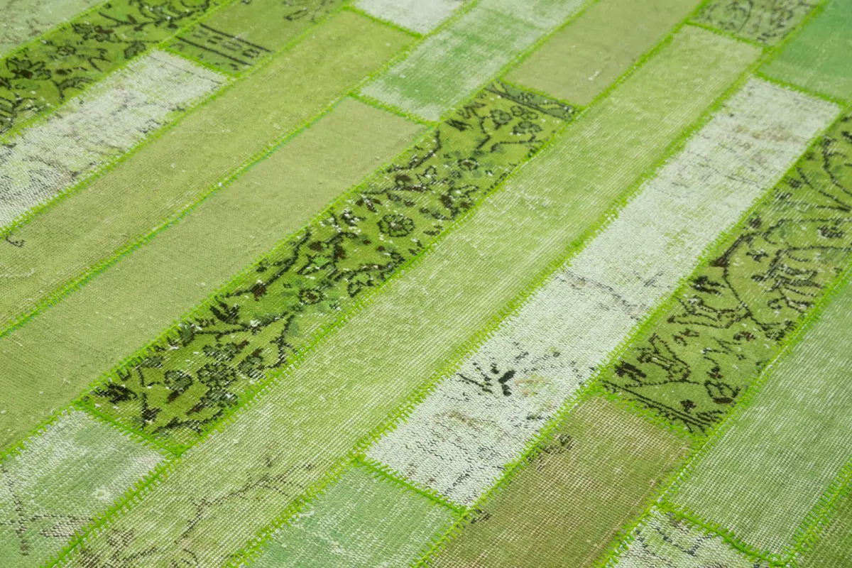 Patchwork Yeşil Pamuk Üzerine Yün El Dokuma Kilim-248x308 - Görsel 5