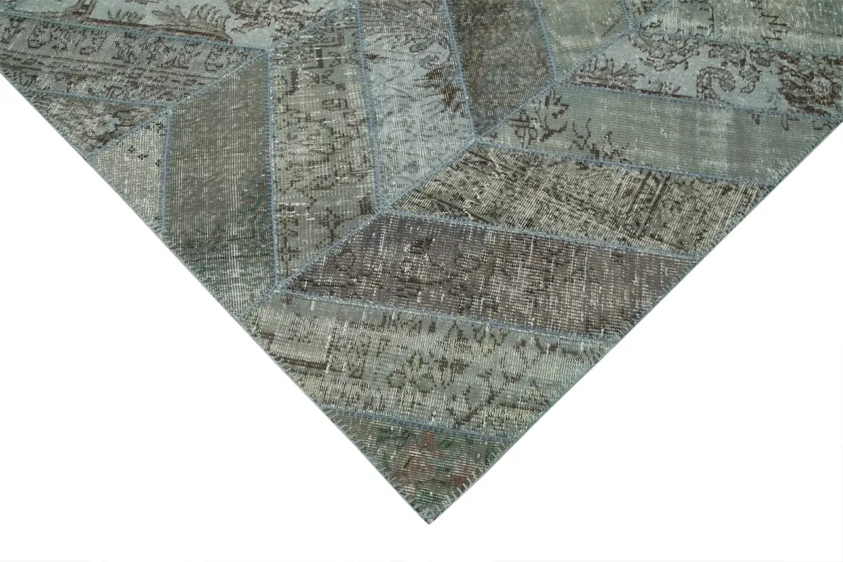 Patchwork Gri Pamuk Üzerine Yün El Dokuma Kilim-248x308 - Görsel 4