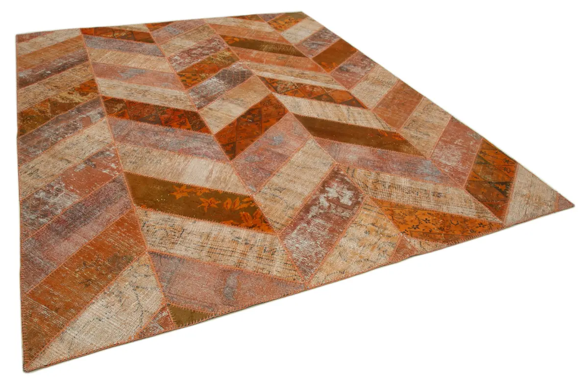 Patchwork Turuncu Pamuk Üzerine Yün El Dokuma Kilim-249x308 - Görsel 2