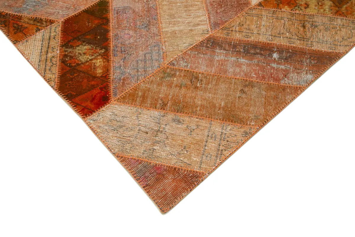 Patchwork Turuncu Pamuk Üzerine Yün El Dokuma Kilim-249x308 - Görsel 4
