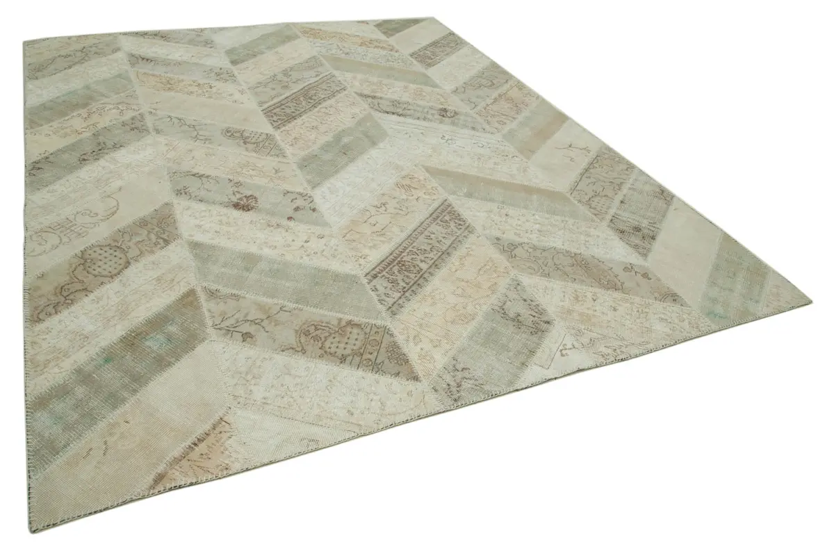 Patchwork Bej Pamuk Üzerine Yün El Dokuma Kilim-244x307 - Görsel 2