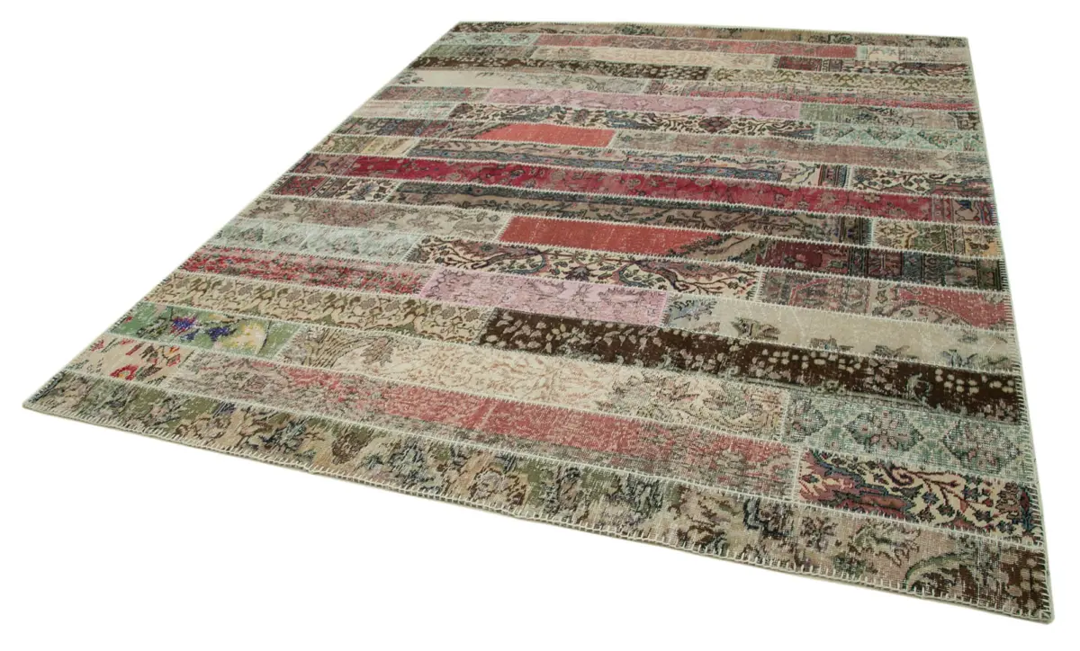 Patchwork Multi Pamuk Üzerine Yün El Dokuma Kilim-245x305 - Görsel 3