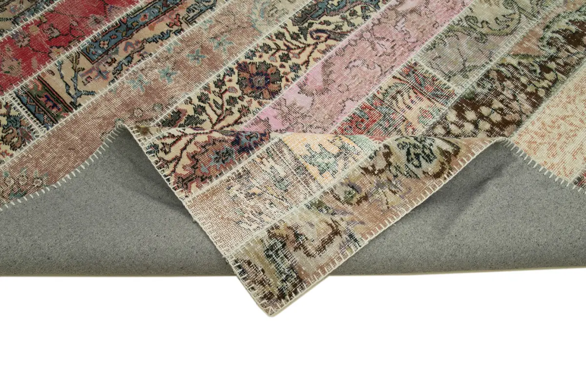 Patchwork Multi Pamuk Üzerine Yün El Dokuma Kilim-245x305 - Görsel 6