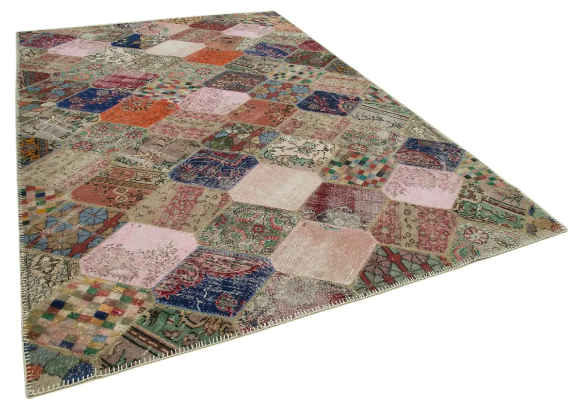Patchwork Multi Pamuk Üzerine Yün El Dokuma Kilim-225x340 - Görsel 2