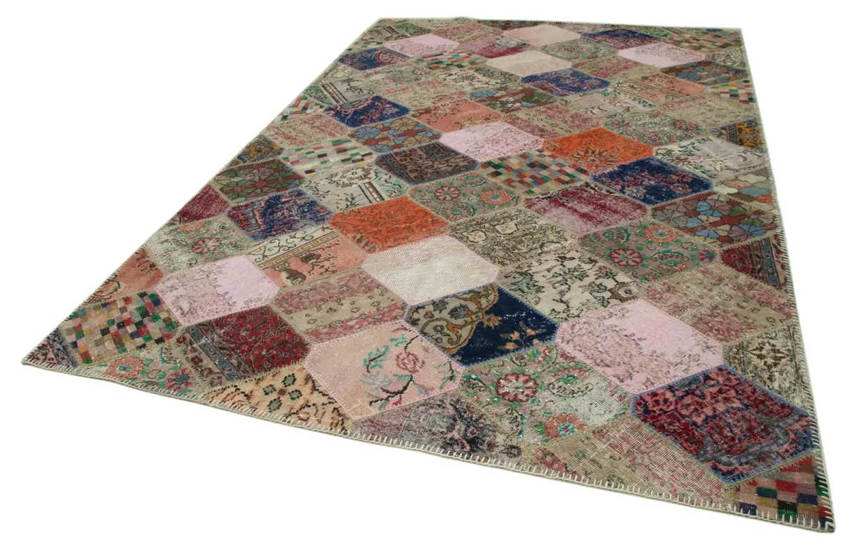 Patchwork Multi Pamuk Üzerine Yün El Dokuma Kilim-225x340 - Görsel 3