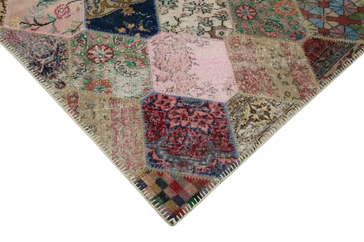 Patchwork Multi Pamuk Üzerine Yün El Dokuma Kilim-225x340 - Görsel 4