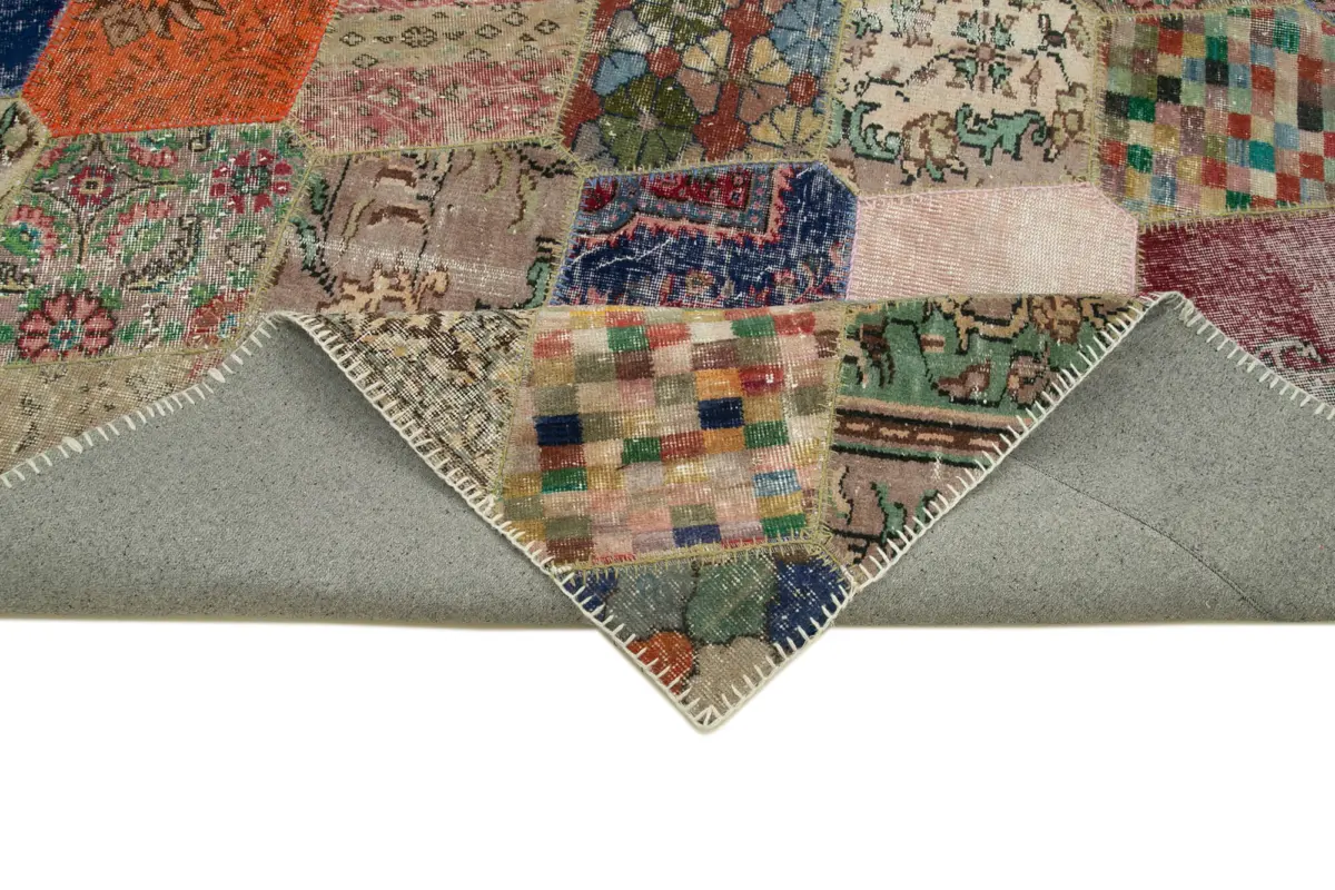 Patchwork Multi Pamuk Üzerine Yün El Dokuma Kilim-225x340 - Görsel 6