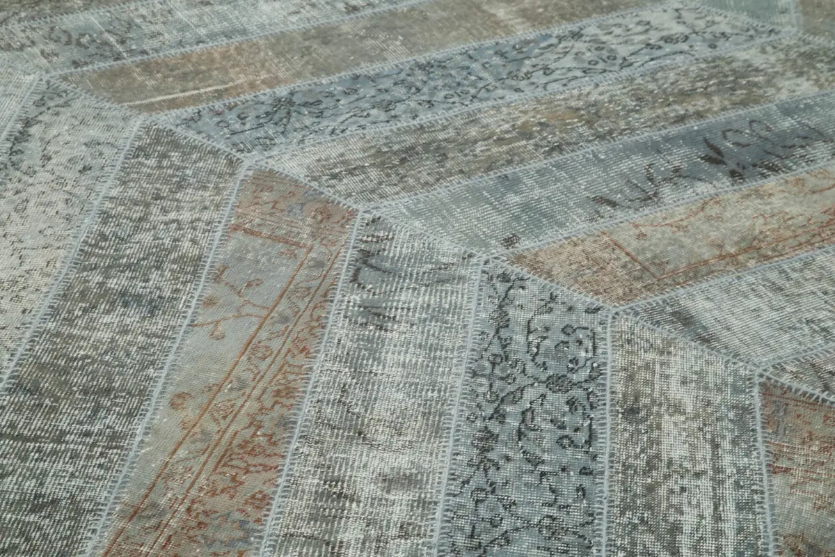 Patchwork Gri Pamuk Üzerine Yün El Dokuma Kilim-243x366 - Görsel 5