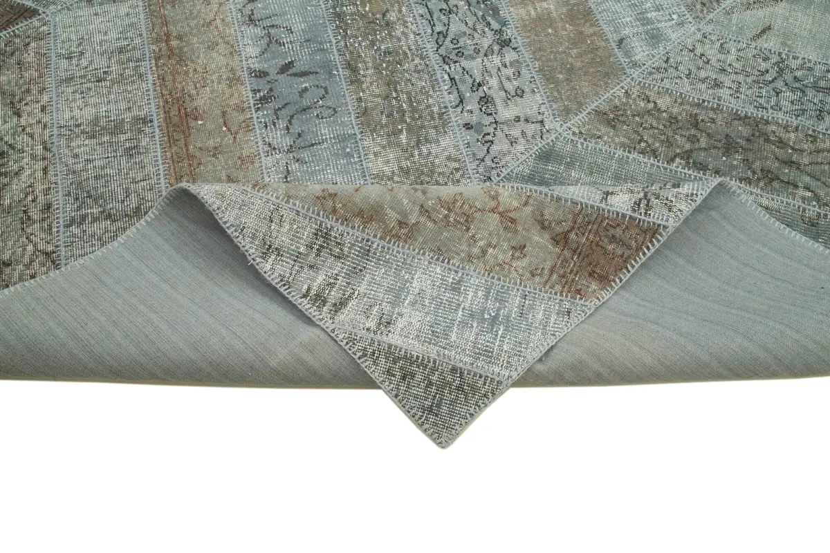 Patchwork Gri Pamuk Üzerine Yün El Dokuma Kilim-243x366 - Görsel 6
