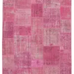 Patchwork Pembe Pamuk Üzerine Yün El Dokuma Kilim-250x350