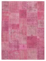 Patchwork Pembe Pamuk Üzerine Yün El Dokuma Kilim-250x350