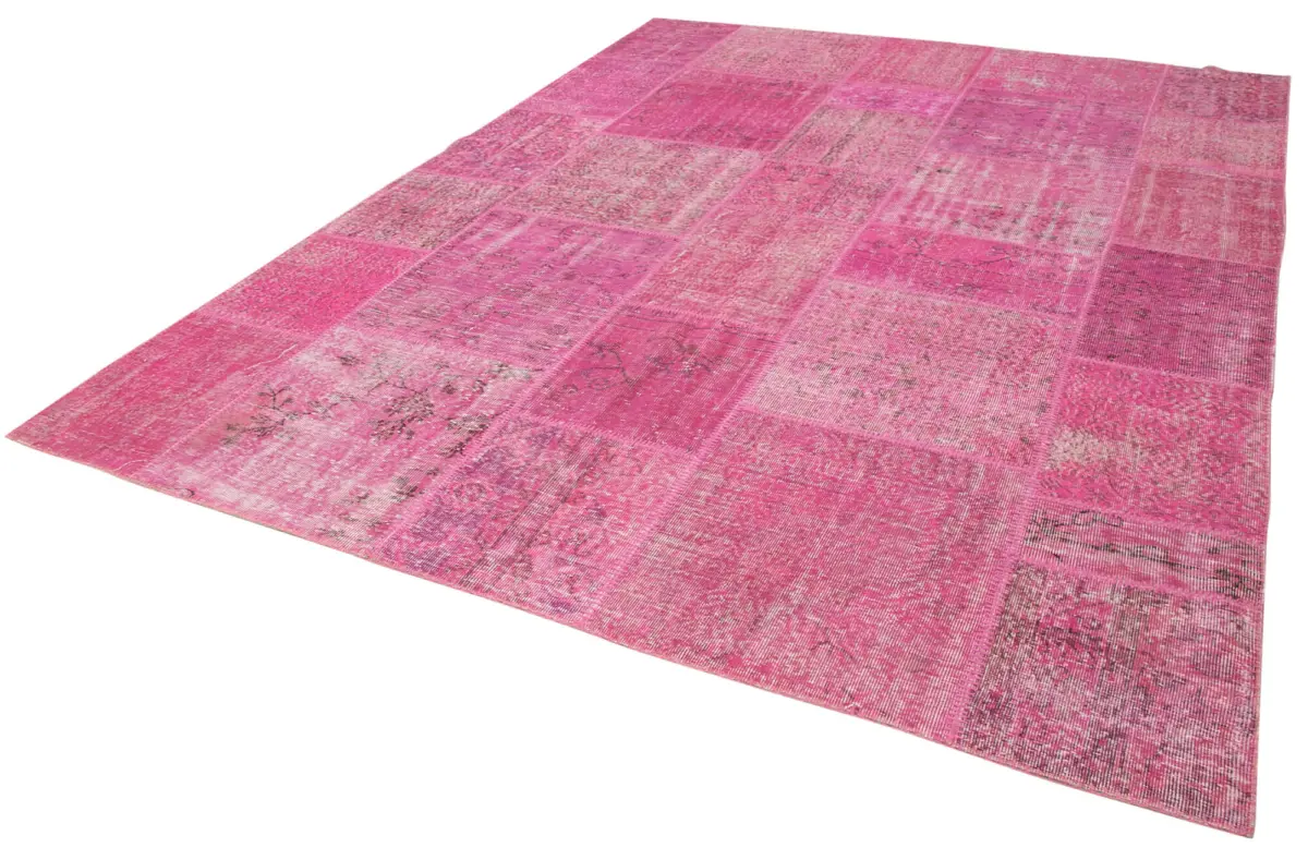 Patchwork Pembe Pamuk Üzerine Yün El Dokuma Kilim-250x350 - Görsel 3