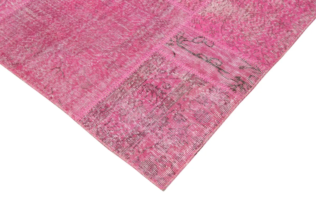 Patchwork Pembe Pamuk Üzerine Yün El Dokuma Kilim-250x350 - Görsel 4