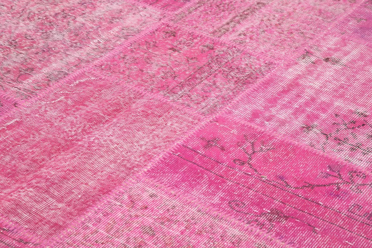 Patchwork Pembe Pamuk Üzerine Yün El Dokuma Kilim-250x350 - Görsel 5