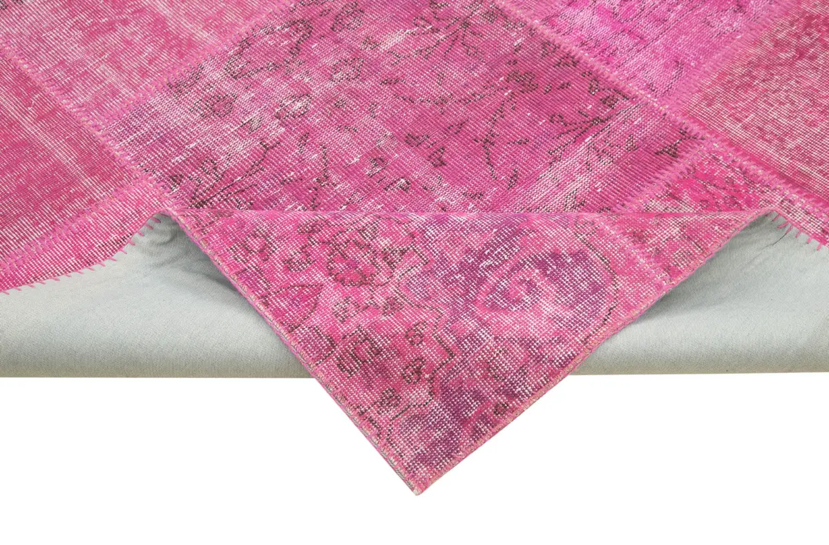 Patchwork Pembe Pamuk Üzerine Yün El Dokuma Kilim-250x350 - Görsel 6