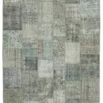 Patchwork Gri Pamuk Üzerine Yün El Dokuma Kilim-252x351