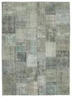 Patchwork Gri Pamuk Üzerine Yün El Dokuma Kilim-252x351