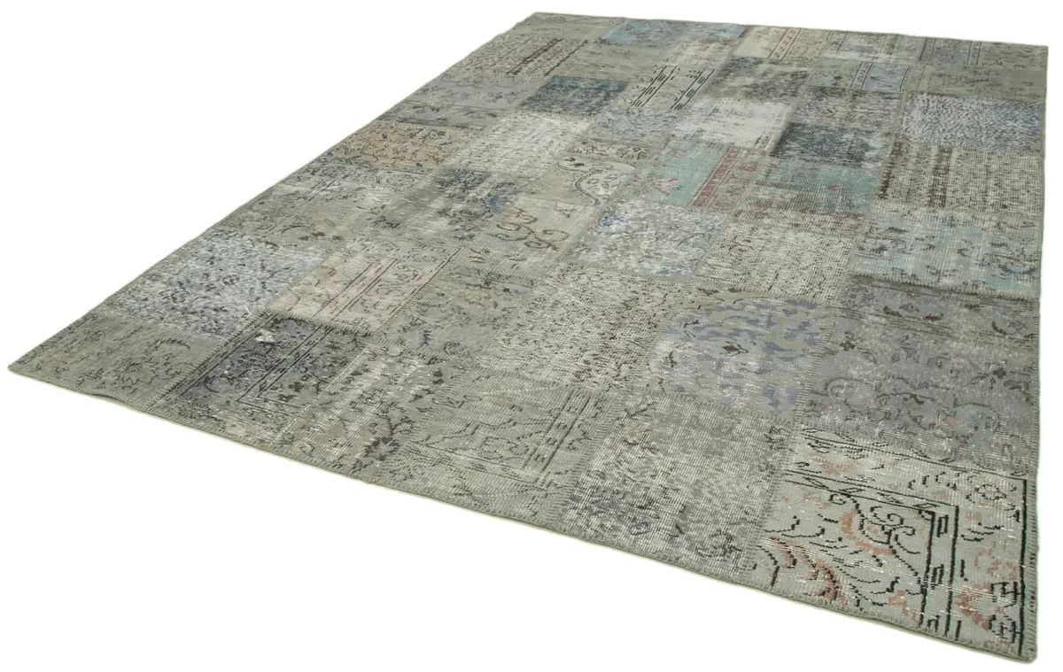 Patchwork Gri Pamuk Üzerine Yün El Dokuma Kilim-252x351 - Görsel 3