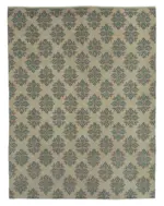 Damalı Modern Dizayn Geometrik Bej Pamuk Üstü Yün El Dokuma Halı-214x284