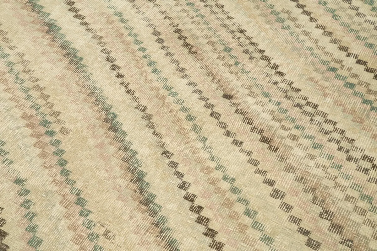 Damalı Modern Dizayn Geometrik Bej Pamuk Üstü Yün El Dokuma Halı-173x274 - Görsel 5