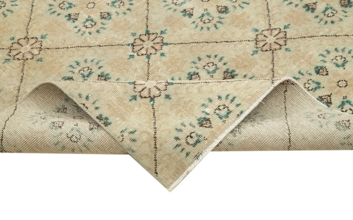 Damalı Modern Dizayn Geometrik Bej Pamuk Üstü Yün El Dokuma Halı-174x275 - Görsel 6