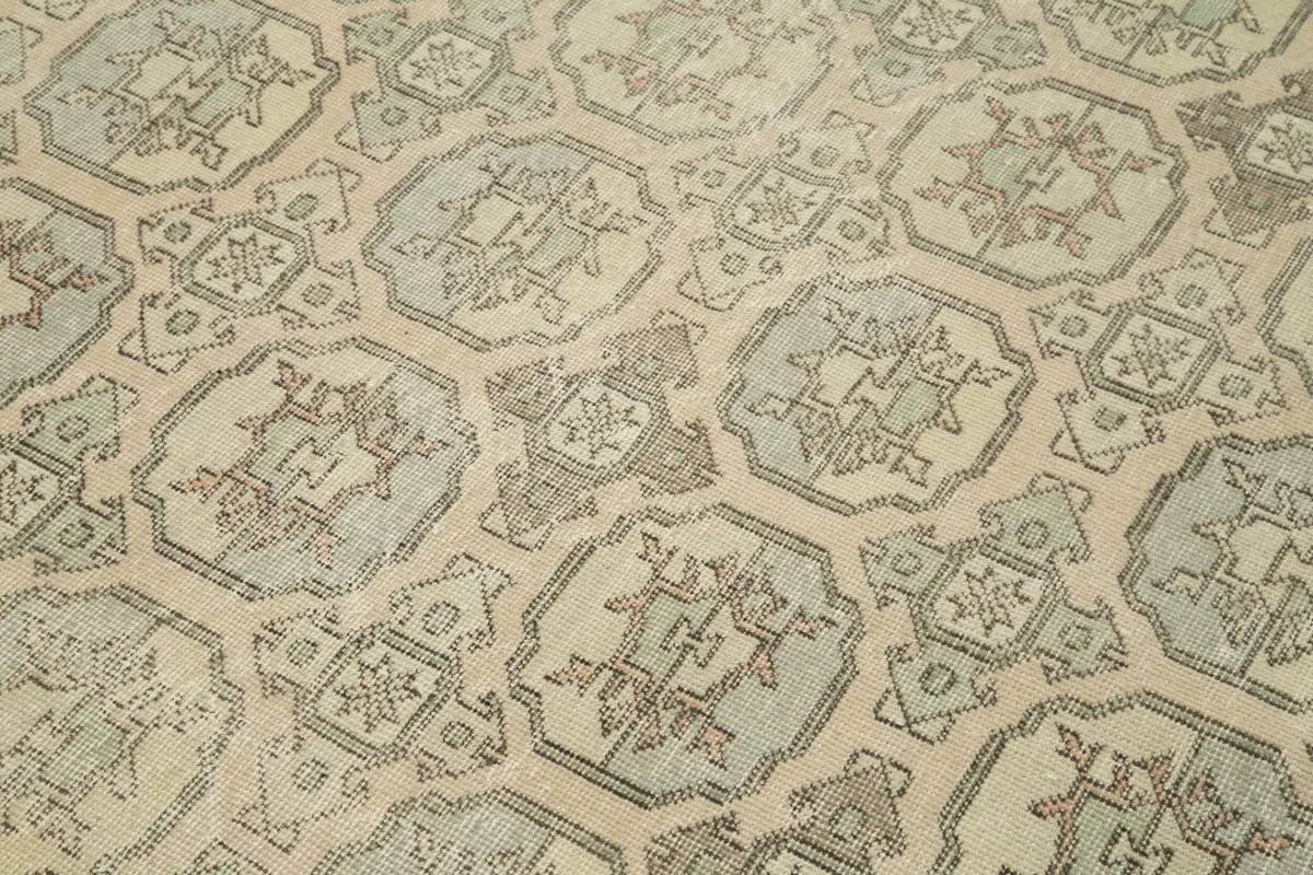 Damalı Modern Dizayn Geometrik Bej Pamuk Üstü Yün El Dokuma Halı-145x316 - Görsel 5