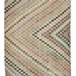 Damalı Modern Dizayn Geometrik Bej Pamuk Üstü Yün El Dokuma Halı-143x344