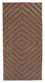 Damalı Modern Dizayn Geometrik Kırmızı Pamuk Üstü Yün El Dokuma Halı-125x254