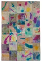 Patchwork Multi Pamuk Üzerine Yün El Dokuma Kilim-200x298