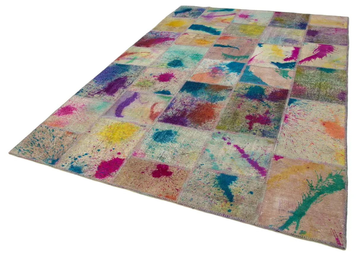 Patchwork Multi Pamuk Üzerine Yün El Dokuma Kilim-200x298 - Görsel 3