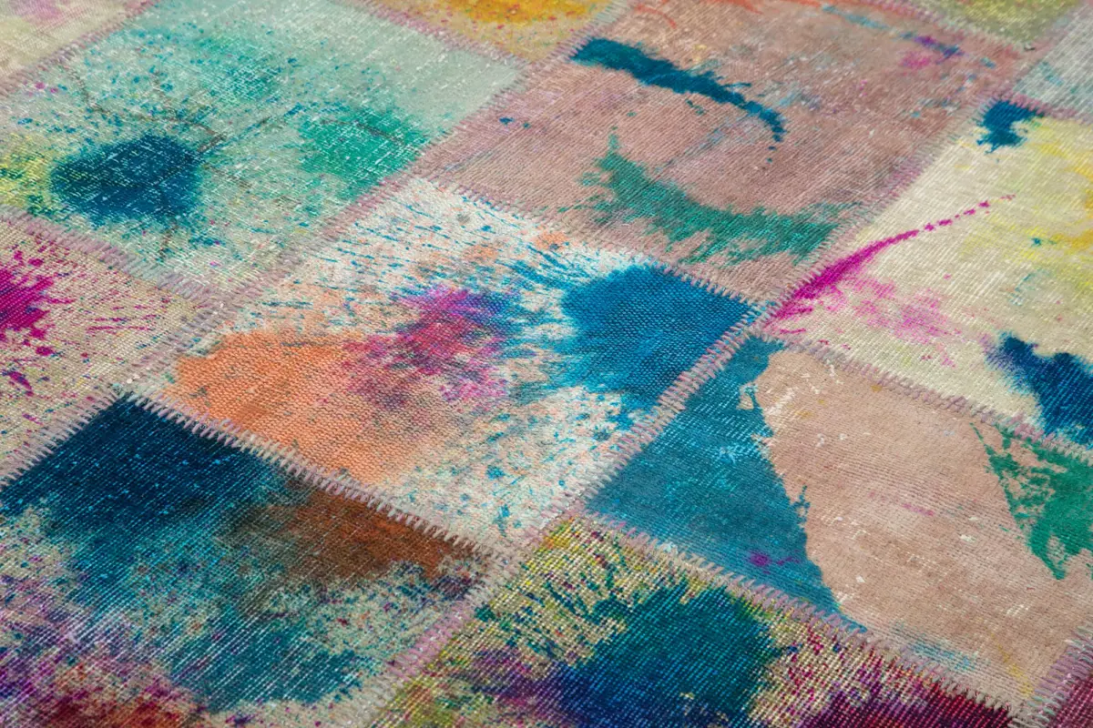 Patchwork Multi Pamuk Üzerine Yün El Dokuma Kilim-200x298 - Görsel 5