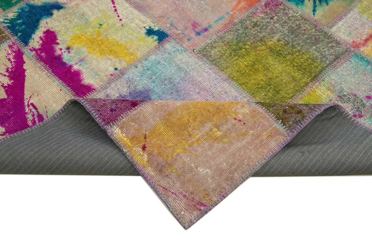 Patchwork Multi Pamuk Üzerine Yün El Dokuma Kilim-200x298 - Görsel 6
