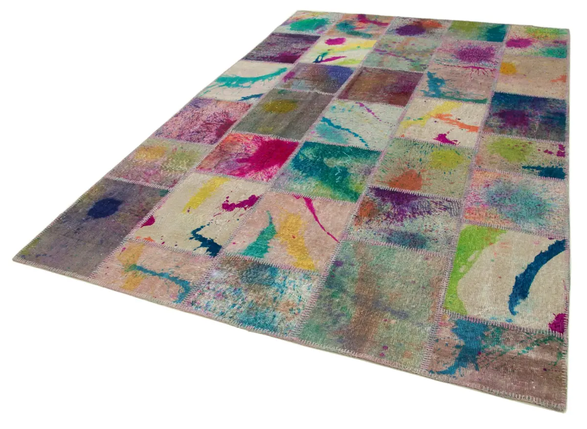 Patchwork Multi Pamuk Üzerine Yün El Dokuma Kilim-200x304 - Görsel 3