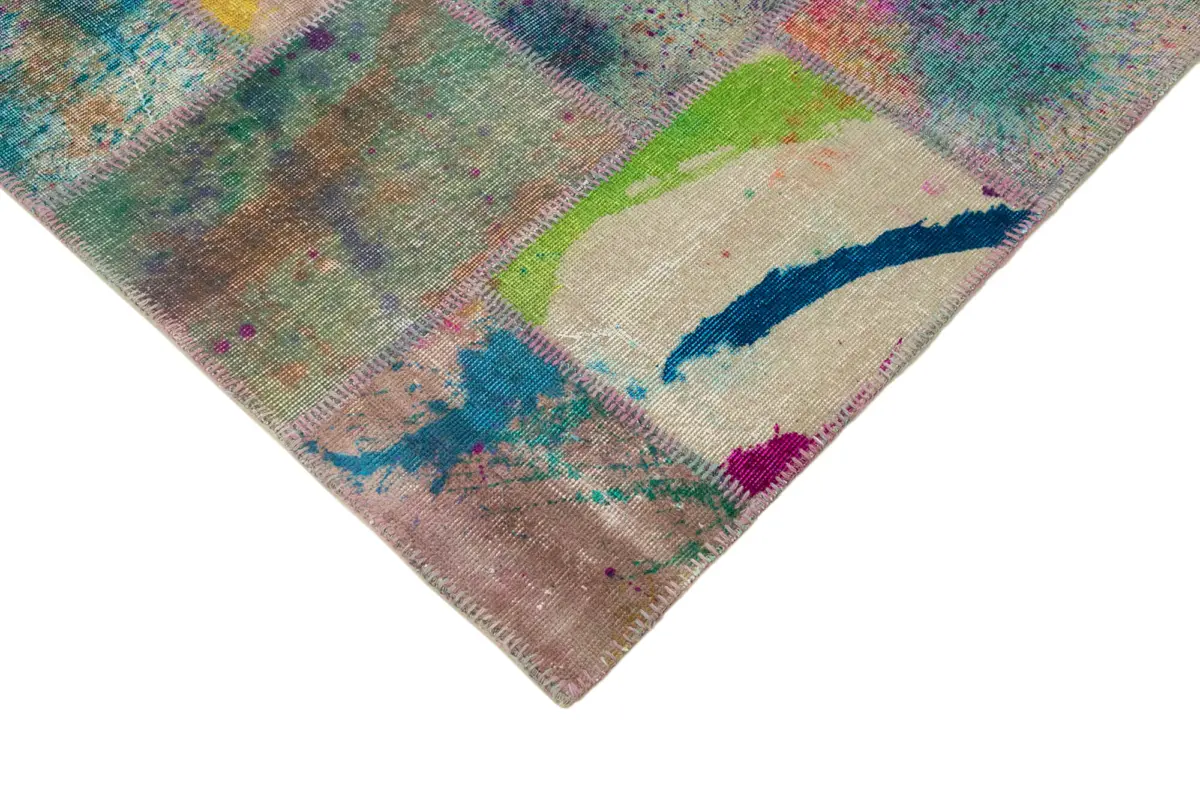 Patchwork Multi Pamuk Üzerine Yün El Dokuma Kilim-200x304 - Görsel 4