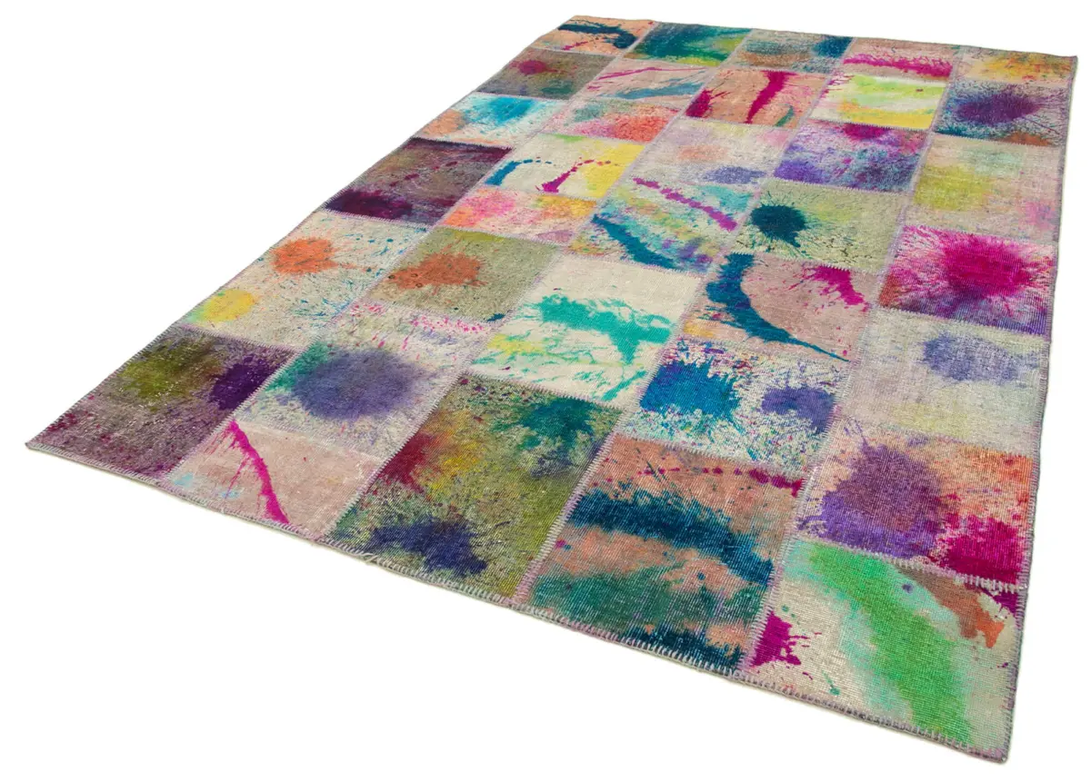 Patchwork Multi Pamuk Üzerine Yün El Dokuma Kilim-198x302 - Görsel 3
