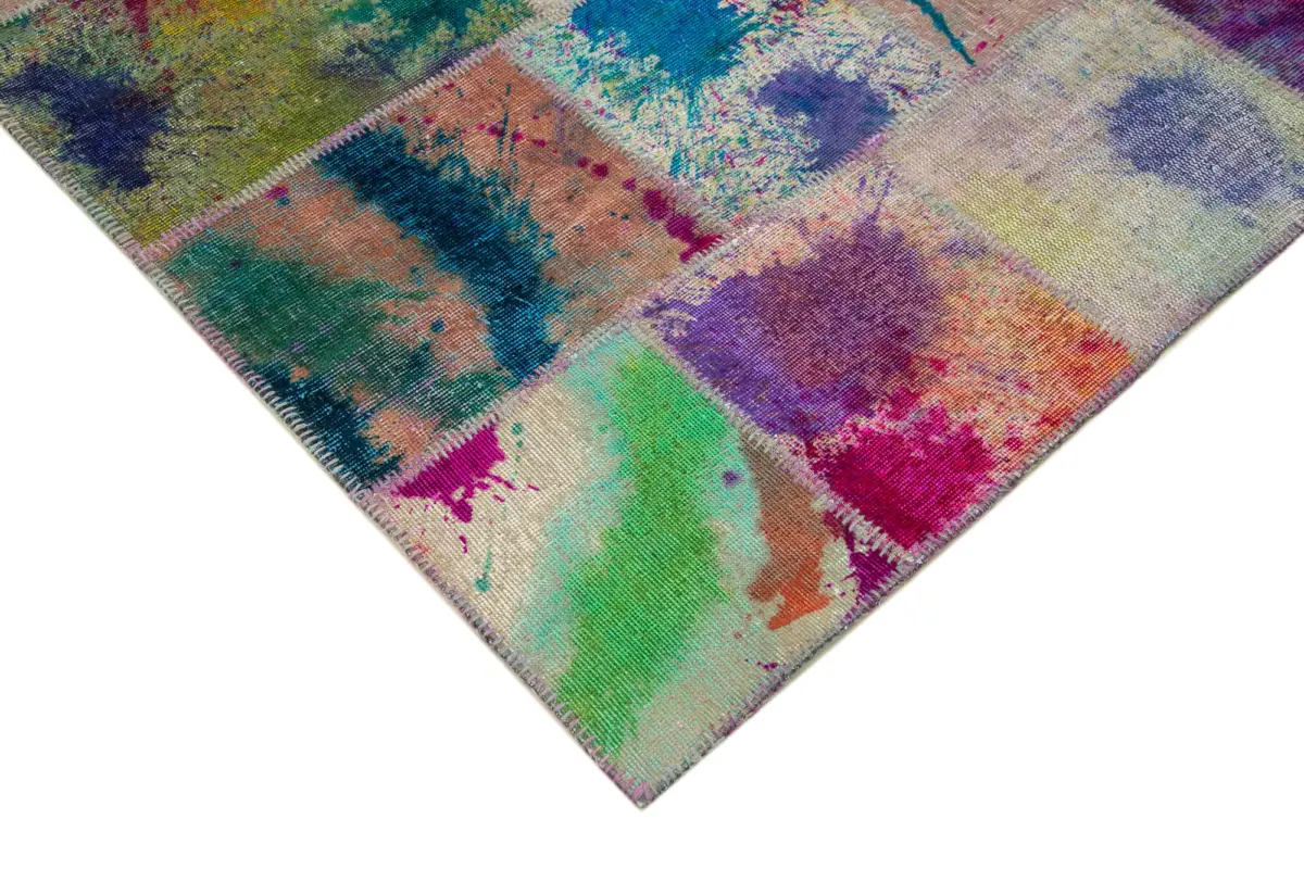 Patchwork Multi Pamuk Üzerine Yün El Dokuma Kilim-198x302 - Görsel 4
