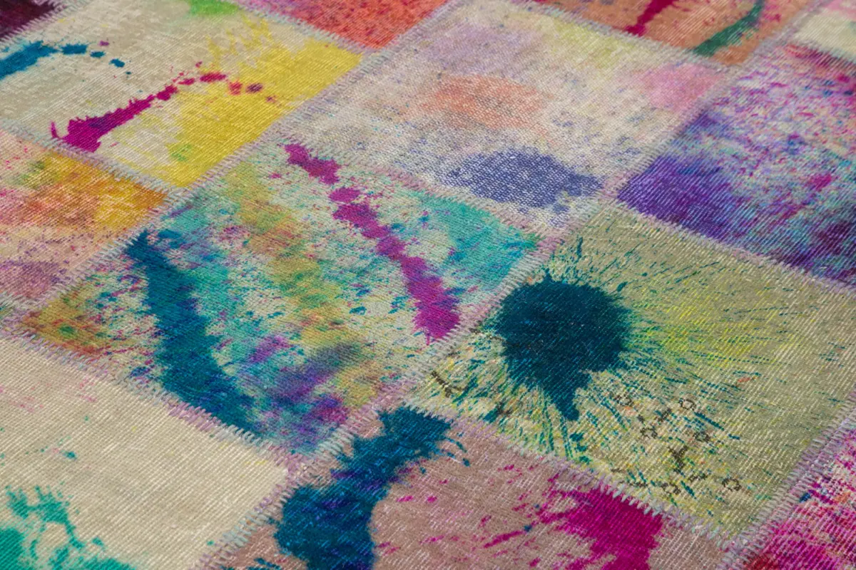 Patchwork Multi Pamuk Üzerine Yün El Dokuma Kilim-198x302 - Görsel 5