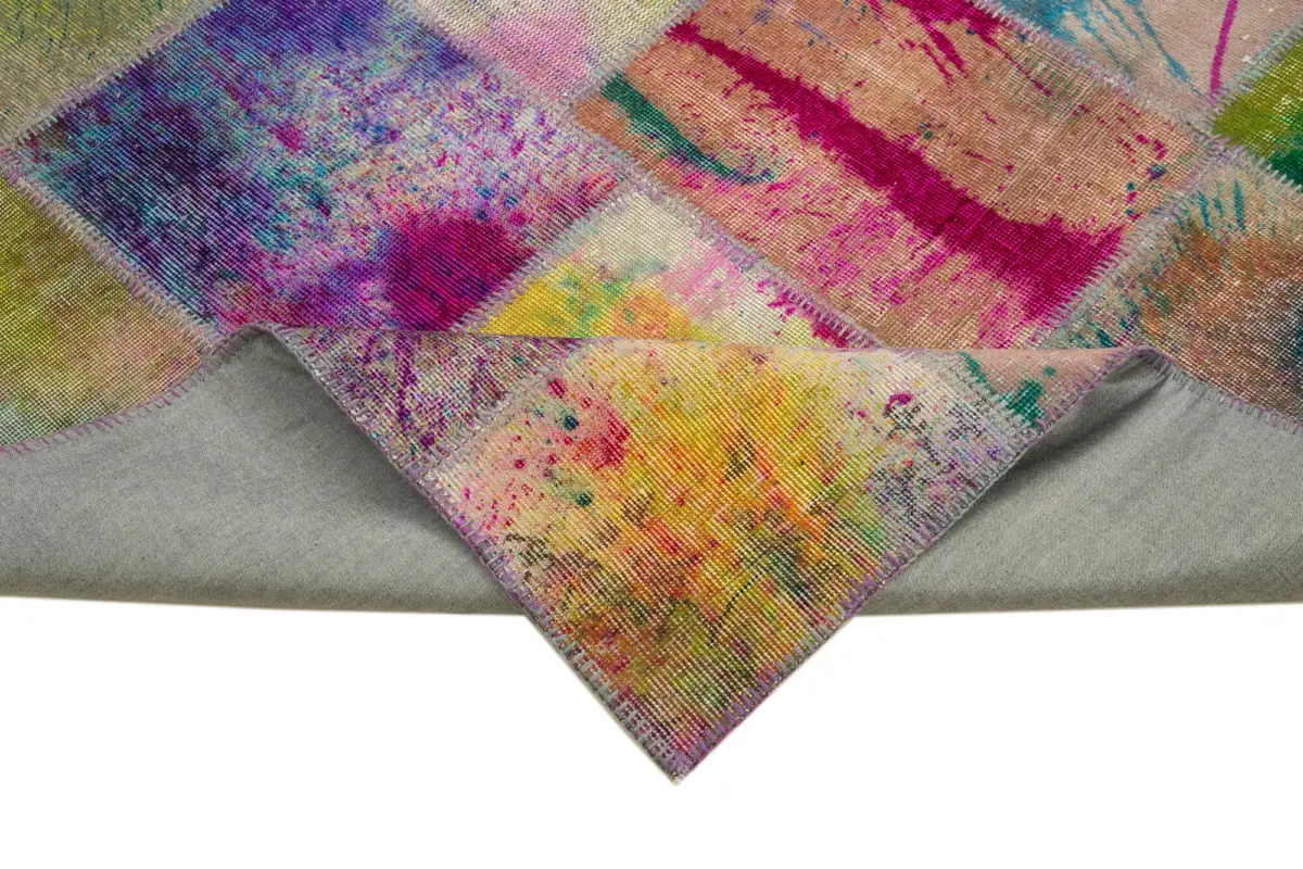 Patchwork Multi Pamuk Üzerine Yün El Dokuma Kilim-198x302 - Görsel 6