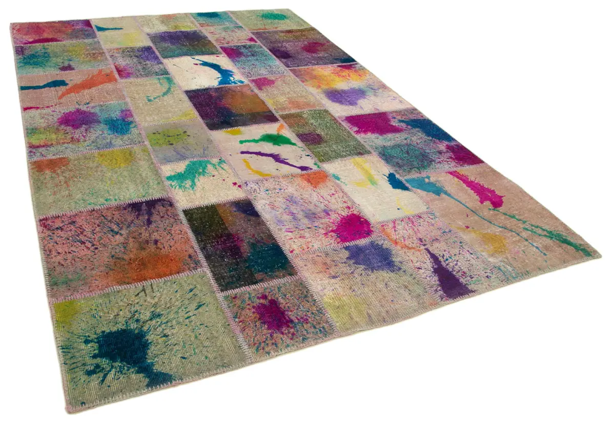 Patchwork Multi Pamuk Üzerine Yün El Dokuma Kilim-206x306 - Görsel 2