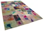 Patchwork Multi Pamuk Üzerine Yün El Dokuma Kilim-206x306 - Görsel 2