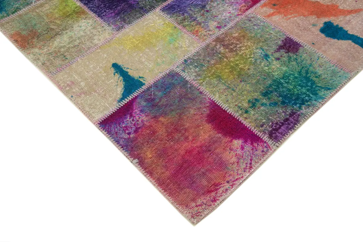 Patchwork Multi Pamuk Üzerine Yün El Dokuma Kilim-206x306 - Görsel 4