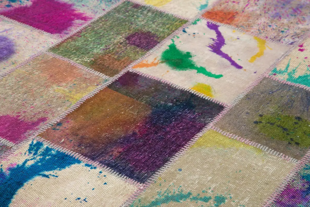 Patchwork Multi Pamuk Üzerine Yün El Dokuma Kilim-206x306 - Görsel 5