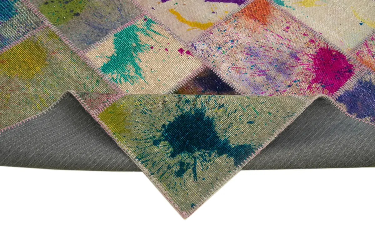 Patchwork Multi Pamuk Üzerine Yün El Dokuma Kilim-206x306 - Görsel 6