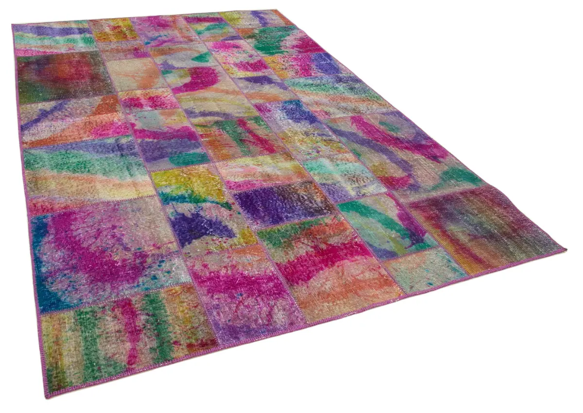 Patchwork Multi Pamuk Üzerine Yün El Dokuma Kilim-200x300 - Görsel 2