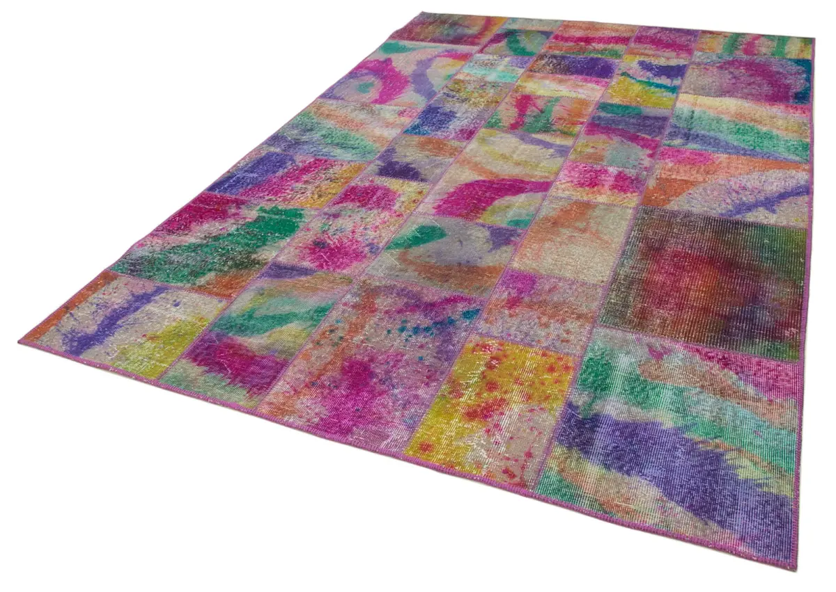 Patchwork Multi Pamuk Üzerine Yün El Dokuma Kilim-200x300 - Görsel 3