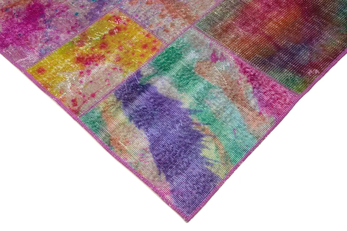 Patchwork Multi Pamuk Üzerine Yün El Dokuma Kilim-200x300 - Görsel 4