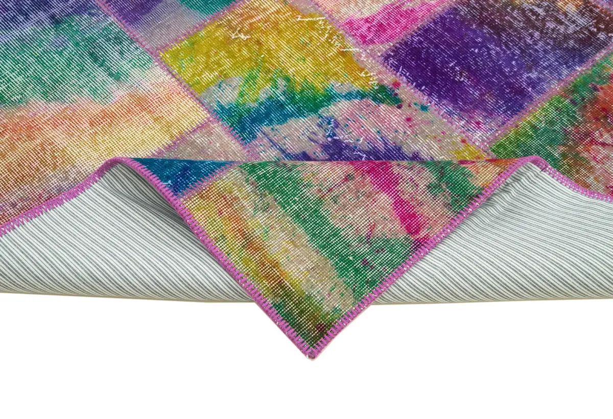 Patchwork Multi Pamuk Üzerine Yün El Dokuma Kilim-200x300 - Görsel 6