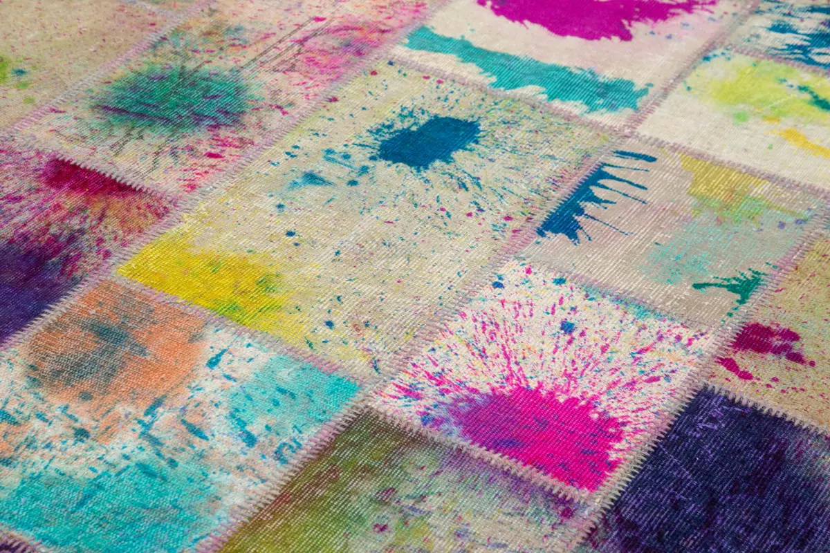 Patchwork Multi Pamuk Üzerine Yün El Dokuma Kilim-207x302 - Görsel 5