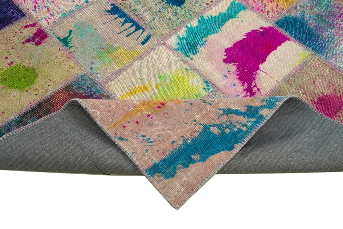 Patchwork Multi Pamuk Üzerine Yün El Dokuma Kilim-207x302 - Görsel 6
